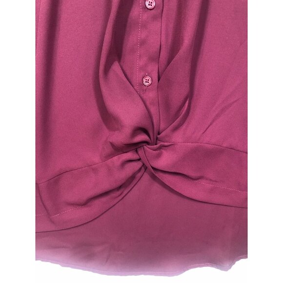 Maurices Button Front Blouse Maroon Burgundy Knot Front Long Sleeved Women's XL - Picture 5 of 9